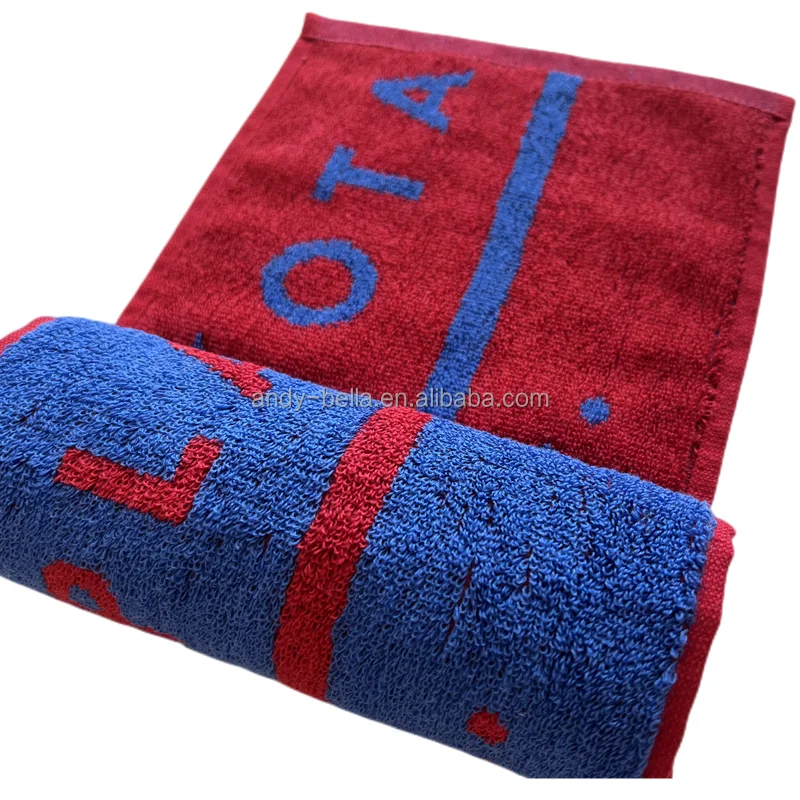 Custom Logo 100%Cotton Jacquard Woven Sports Gym Towel Fitness Terry Thick Rally Sport Towel with Eyelet and Loop Hook