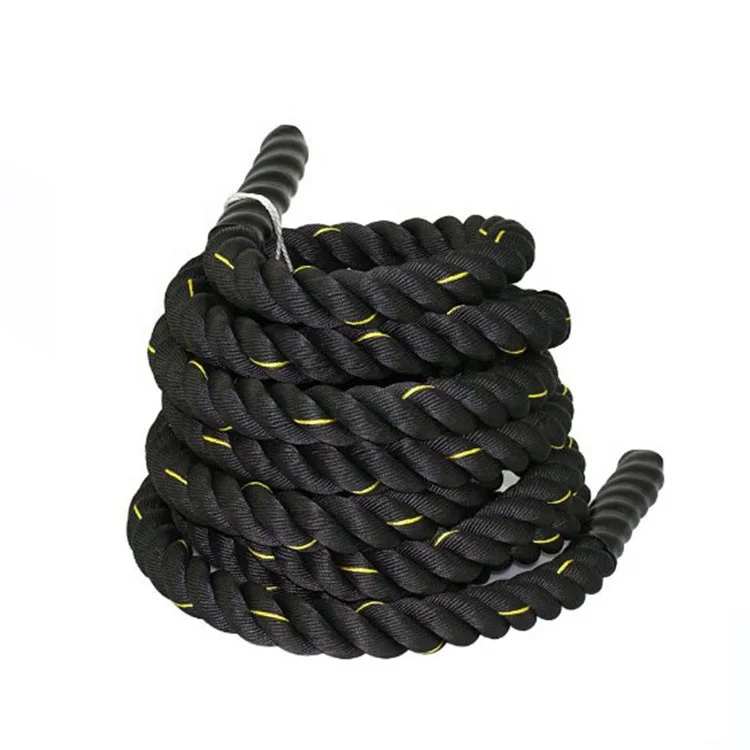 Gym Fitness Exercise Battle Rope for Explosive Power Training 9m 12m Black Power Rope with Protective Sleeve