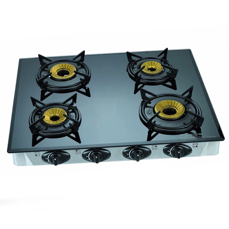 China factory hot sale best quality restaurant stylish glass table gas stove 4 burner