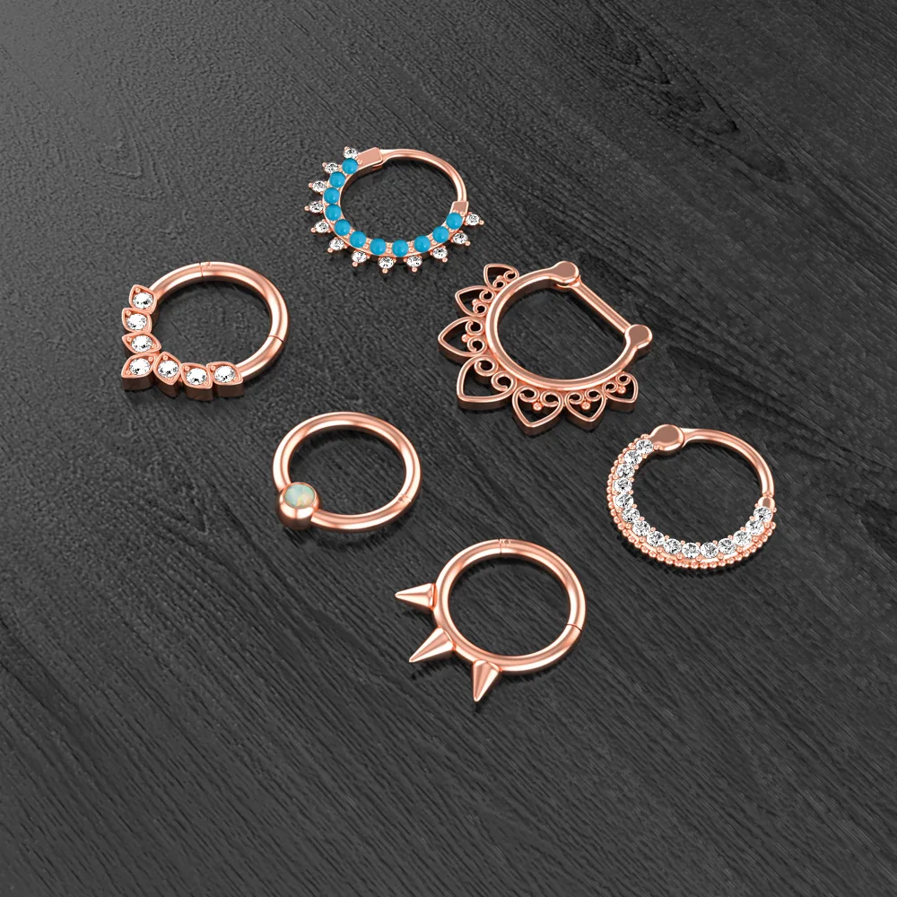 NUORO 1PC New Septum Piercing Ring Stainless Steel Nariz Lip Piercing Ear Cartilage Tragus Goth Piercing Opal Nose Ring