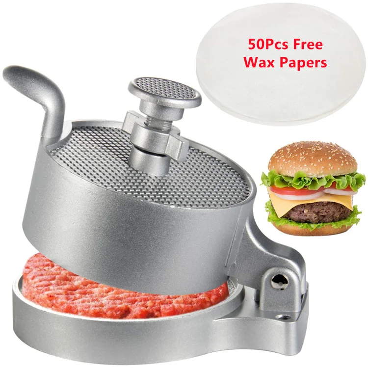 Aluminum Alloy Hamburger Press Tool Meat Maker Beef Makers Mold Burger Tools With 50 Pcs Wax Papers