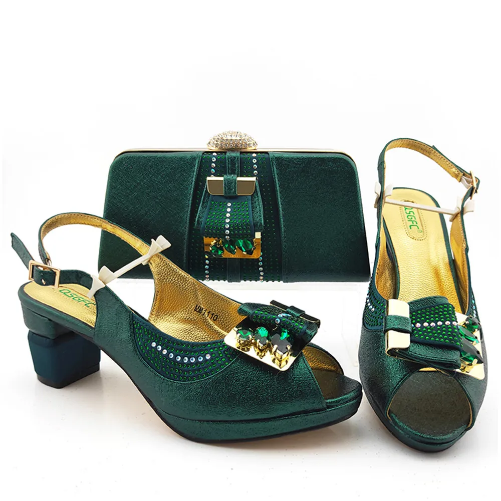 latest fashion ladies party shoes with matching bags set flat heel platform shoes decorated with stones  EF41