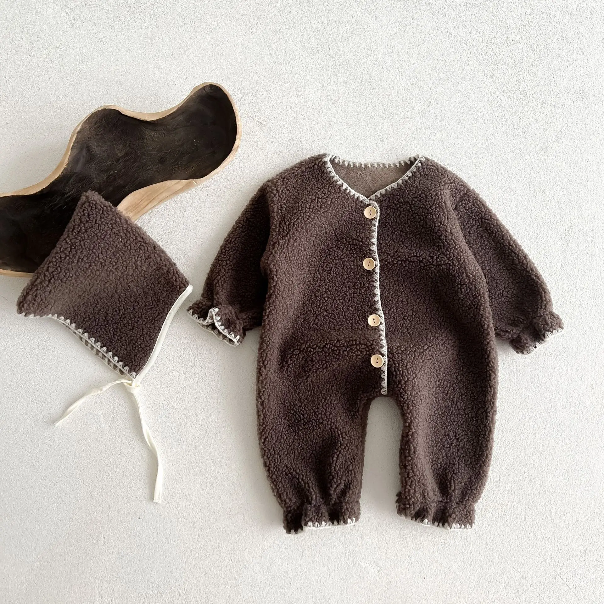 Autumn Winter Newborn Infant Toddler Unisex Plush Fleeced Warm Thicken Long Sleeve Clothes Baby Jumpsuit