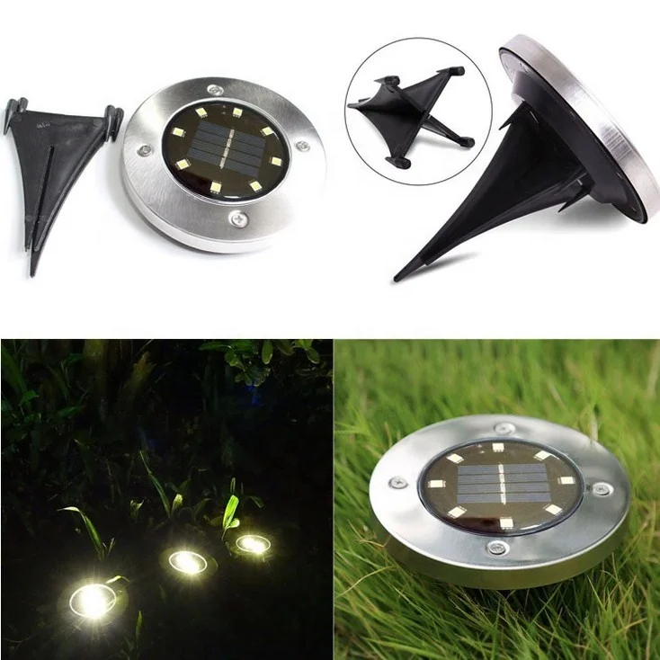 outdoor ground solar lawn stainless steel grass 8 led light