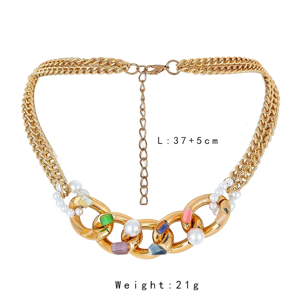 EMO Gold Plated Short Chain Gravel Aluminum Chain Pearl Necklace For Women Fashion Jewelry