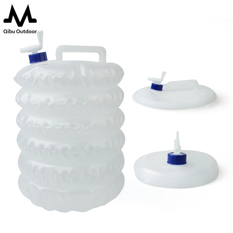 Qibu 5L 10L 15L Camping Collapsible Foldable Water Bags Container Portable Survival Water Storage Carrier Bag With Tap