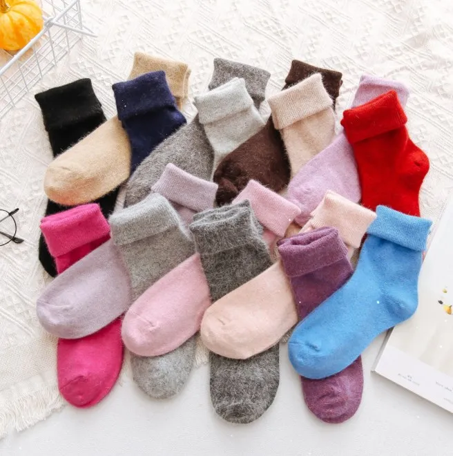 Solid Multi Color Angora Rabbit Warm Winter Soft Crew Ladies High Quality Wool Slouch Socks