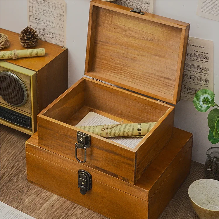 Wooden Keepsake Box Vintage Handmade Craft Large Wood Box With Lock And Key Aesthetic Room Deco Bathroom Bedroom Accessories