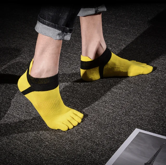 Men premium sports five finger socks cotton toe separator socks leisure breathable ankle solid colour sports toe socks