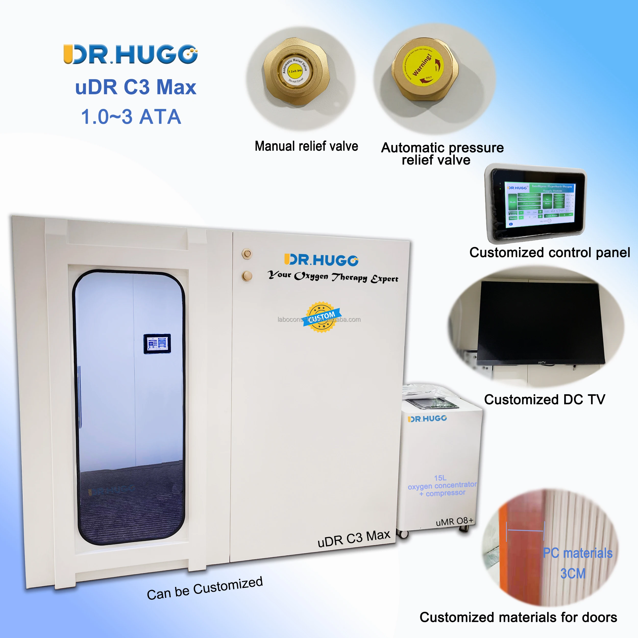 DR.HUGO uDR C3 Max Home Oxygen Treatment Camera hiperbaricas Physical therapy 1 ATA  ~ 3 ATA High Pressure Oxygen Chamber
