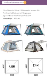 Automatic Big Space Party Camping Tent Anti-uv Fishing Tents Mongolian Yurt Winter Outdoor Tents