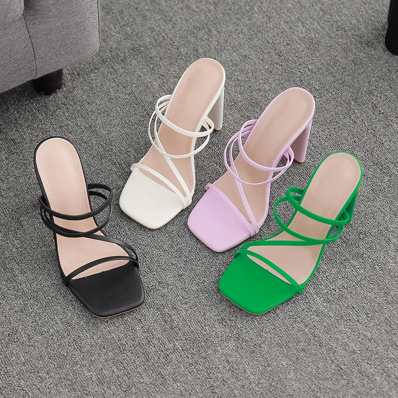 8102-1 simple style women sandals two dressing methods block heels shoes
