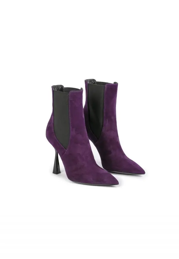 Top Quality Purple Fashionable Ankle Boots Shoes In Genuine Leather Made In Italy For Export Sale