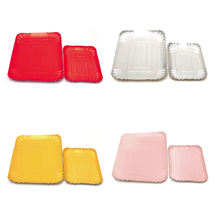 wholesale Gold silver Paper Tray Rectangle Shaped Paper Plate Bakery Disposable Food Tray Cardboard Multi-colors JL0054