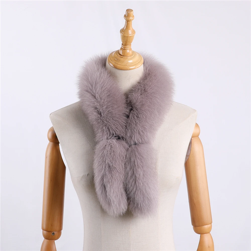 New Fashion Genuine Real Fox Fur Scarf Womens Winter Natural Fur Scarf Scarves Neckerchief Real Fur Muffler Lady Wrap Solid Tail