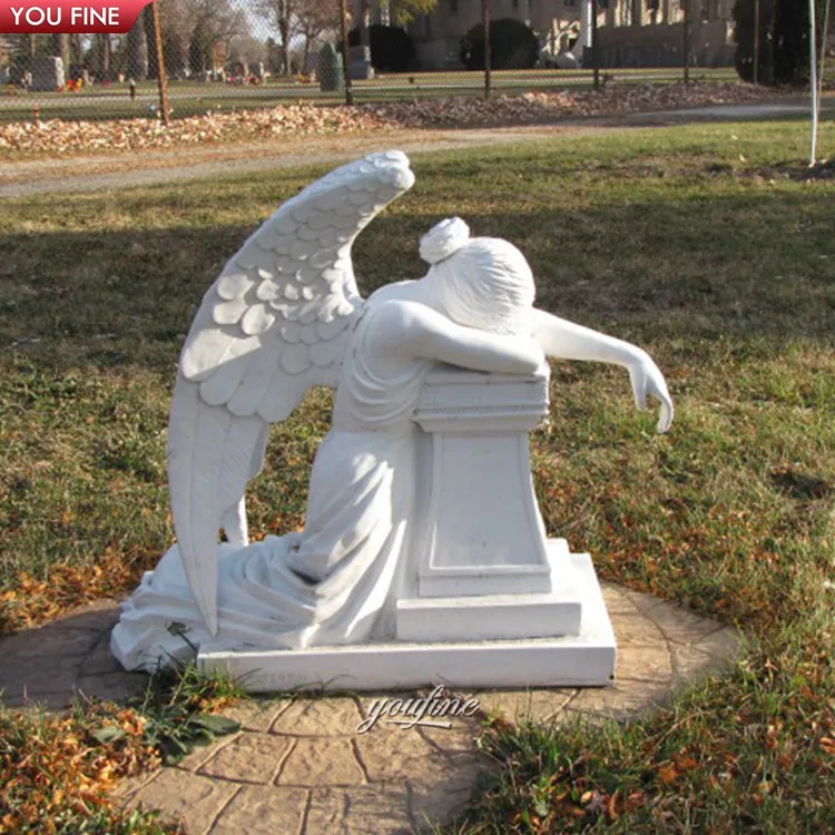 Outdoor Life Size White Angel Marble Gravestone