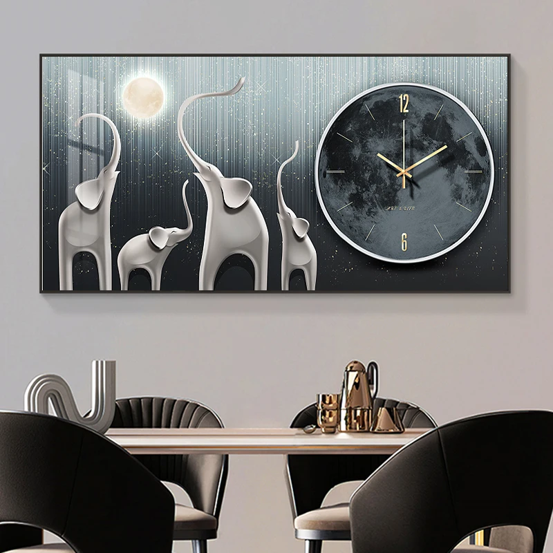 Modern Luxury Elephant family Electric Meter Box Cover Decora Paintings Flipped Home Hidden Switch Wall Hanging Clock Decoration
