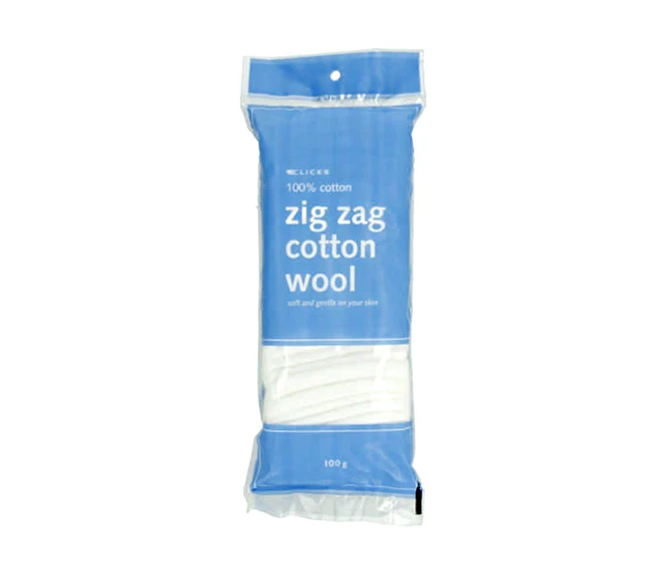 100% Cotton wool hydrophilic zig zag50g, 100g, 250g, 500g