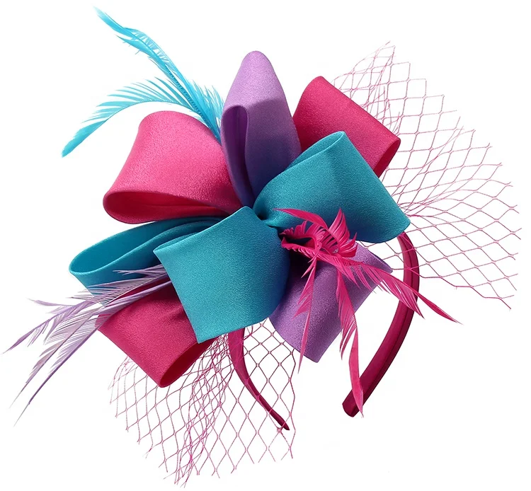 
Feather sinamay fascinator women party hair accessory custom handmade red green satin fascinators for ladies 