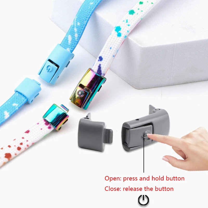 2023New Lazy Elastic Shoelace colorful Metal Button Press Buckle Flat Sneakers shoelaces No Tie Elastic Shoelaces