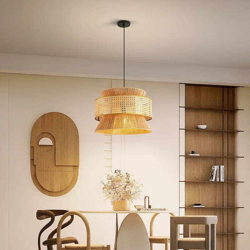 Restaurant Lighting Round Wabi Sabi Rope Chandelier Pendant Light For Living Room Home Decoration