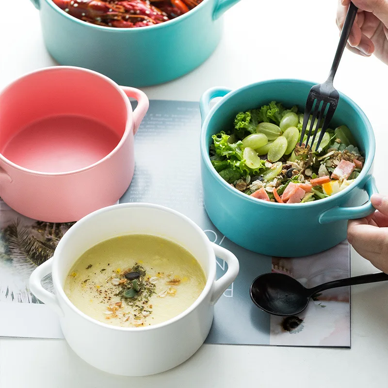 two-ears ceramic soup pot INS home creative bowl noodle hotel tableware & stock pots Three-piece suit
