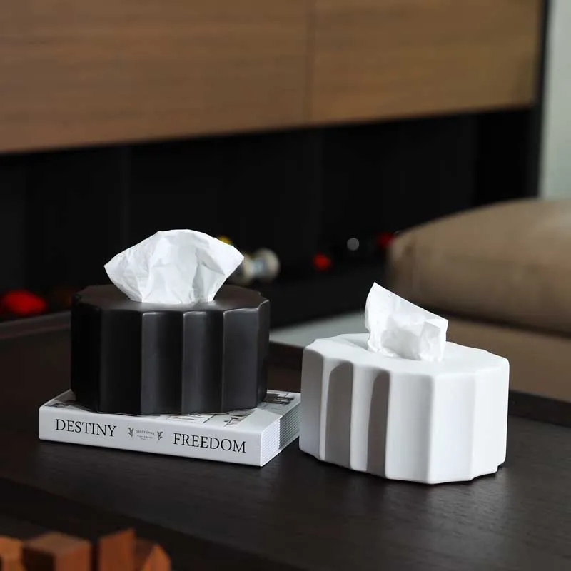 Wholesale New Creative Wholesale Custom Ceramic Tissue Box Set white & black table Napkin Holder Luxury Tissue Box
