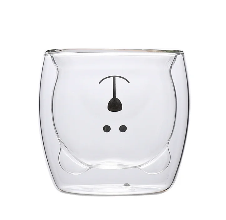 
Heat- resistant Reusable Color Cute Design GlassTumbler Double Wall Bear Glass Cup for Water Beer Drinking 