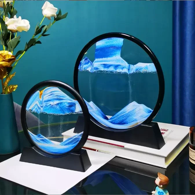 3D Moving Sand Art Frame Round Glasses Deep Sea Sandscape In Motion Display Desktop Decorations Flowing Painting Liquid Sand Art (1600642835971)
