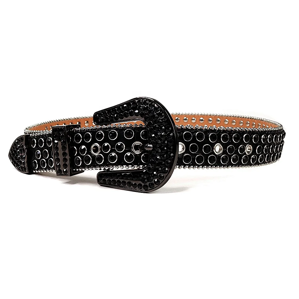 Fashion designer black genuine leather rhinestone western belt for men bling bling crystal studded diamond belt for jeans
