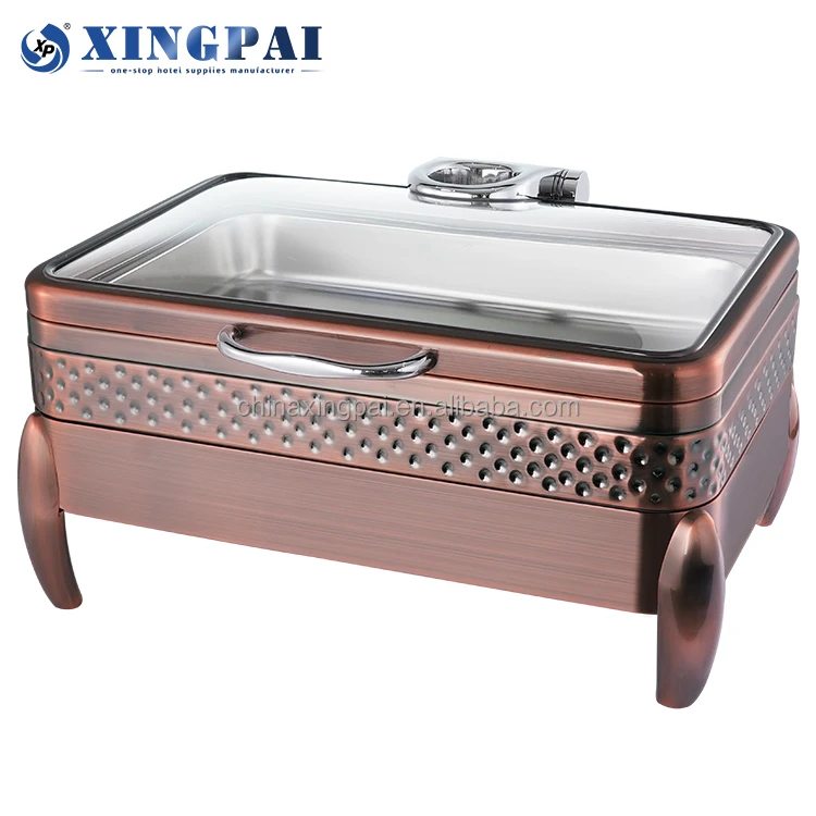 XINGPAI restaurant equipment hammered rectangle chaffing dishes buffet catering stainless steel chafing dish copper