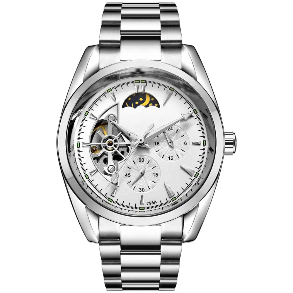 
new 2021 Swiss made watch all branded Custom Logo Stainless Steel strap Watch Luminous Mens Mechanical tourbillon Watch 