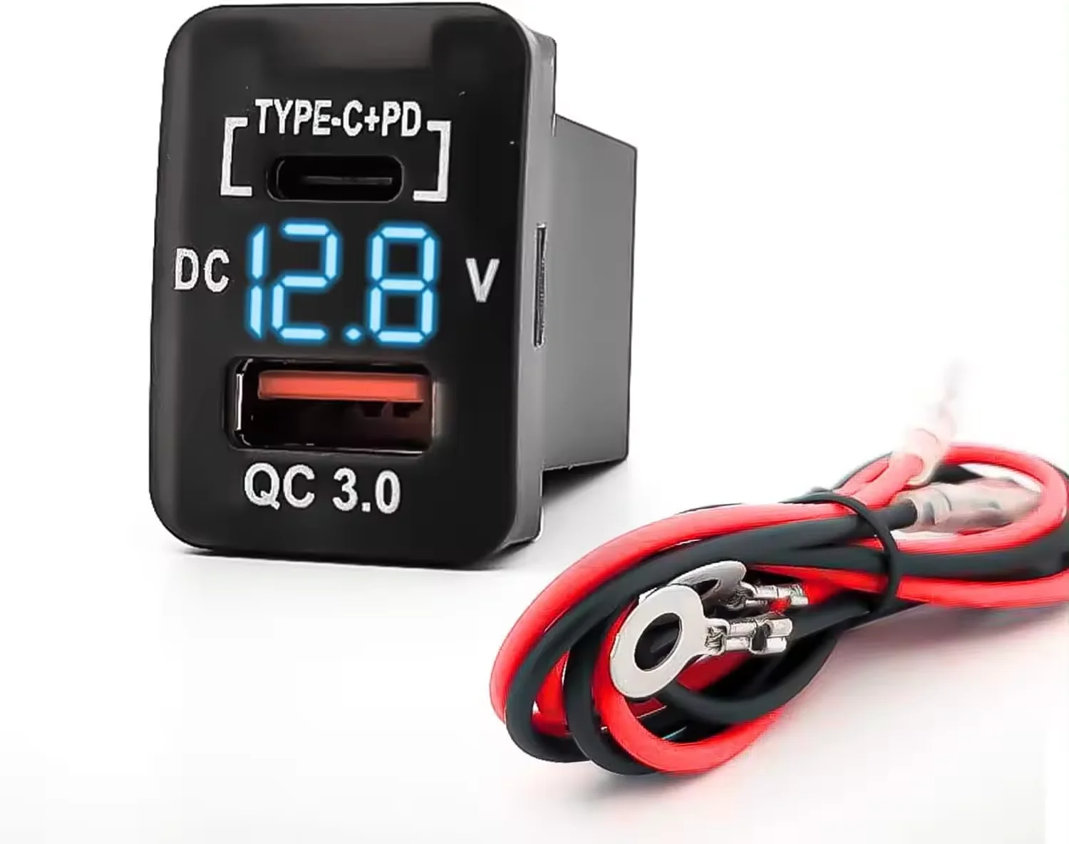DC 12V 24V Panel Mount USB Outlet LED Voltmeter Dual USB C PD QC3.0 Dual Port Car Charger Socket for Toyota