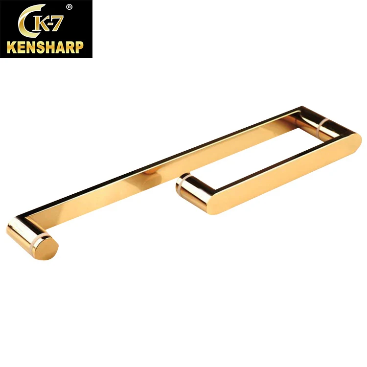 High-quality Room Glass door back to back Towel Bar Pull Knob Production Square Tube Push-pull 304 Stainless Steel Handle Gold