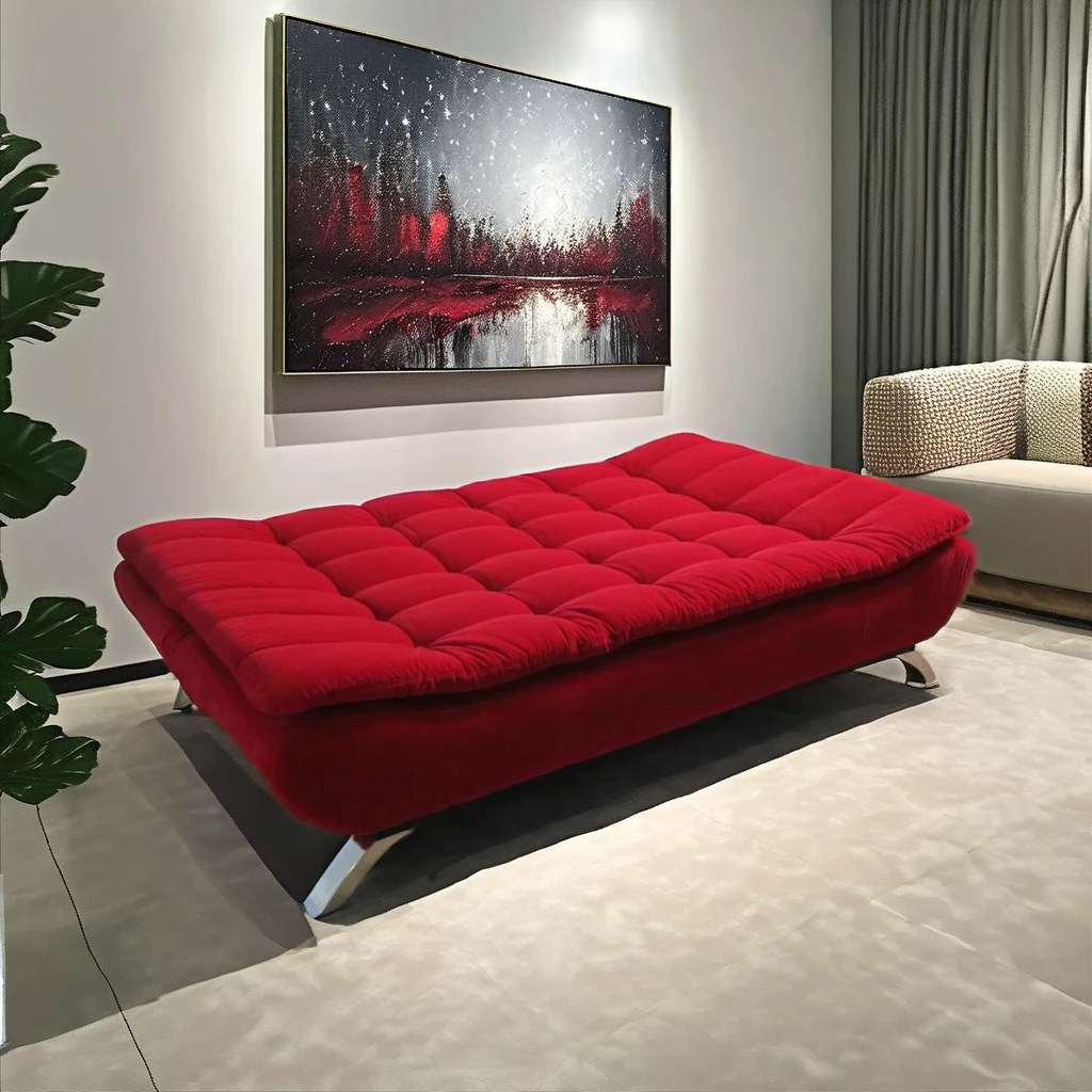 Factory Direct Sale Modern Design Living Room Furniture Romantic  Double Cushion Mattress Comfortable Velvet Fabric Sofa Cum Bed