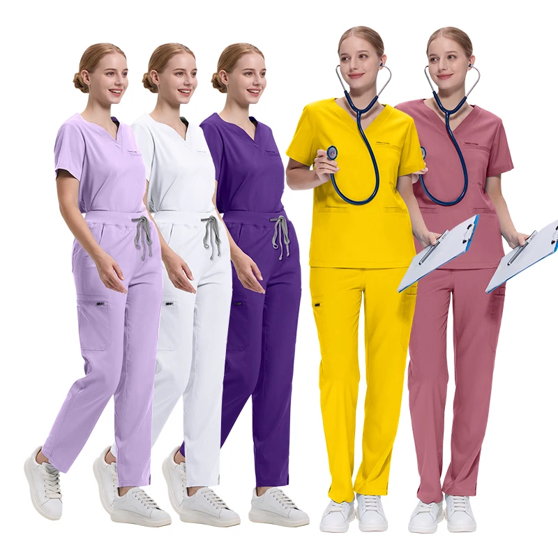 2024 Anti Wrinkle Cotton Fabric Custom Logo Medical Doctor Suit Fit Jogger Hospital Uniforms Nurse Scrub Sets For Men and Women