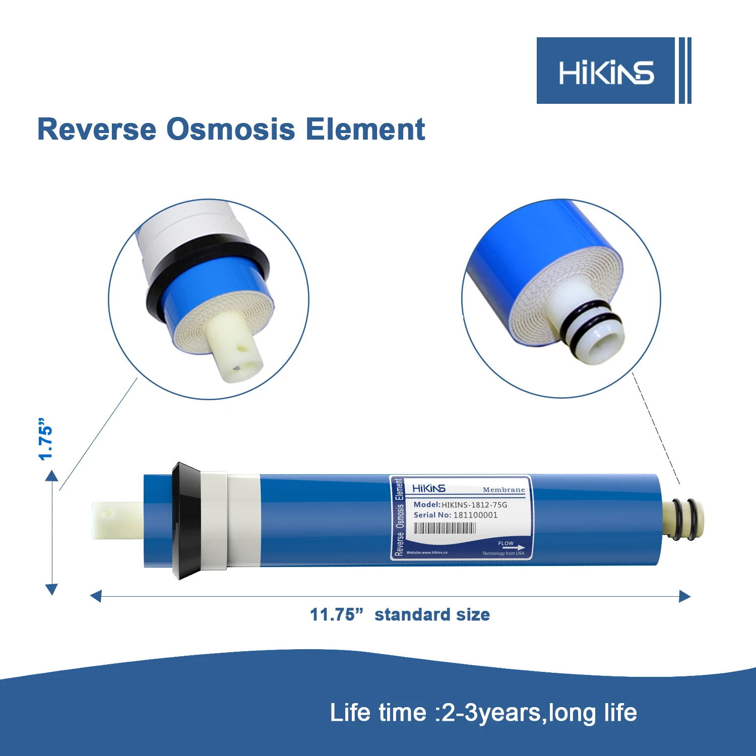 Hikins 1812 75 GPD High Flow Water Filter Ro Cartridges Price Reverse Osmosis Membrane