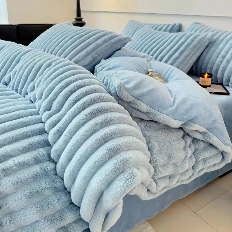 Hot furry Good Feeling New Design Rabbit Faux Fur Fluffy Plush Warm Duvet Cover Set Four-piece Bedding Set