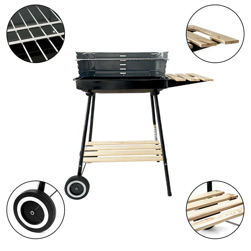 Custom Logo Stainless Steel Trolley Folding Barbecue Grill Camping Rotisserie Charcoal Bbq Barbeque Grills Outdoor For Picnic