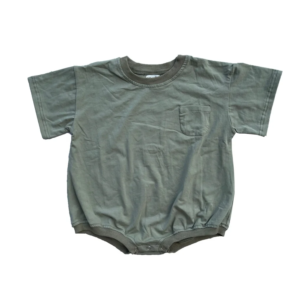 Высокое качество Han er трикотаж бамбуковая Детский комбинезон с короткими рукавами и карманами для новорожденных, Детский комбинезон для маленьких мальчиков комбинезон одежда