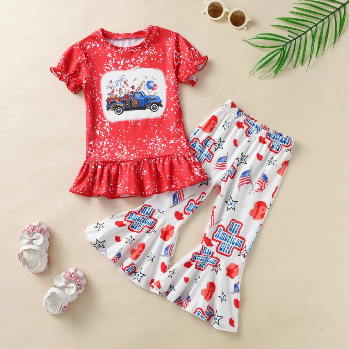 Hot selling Fashion Toddler Girl Clothing Sets Girls Outfits  Kids Infant Girls Clothing  Set shirts bell bottoms