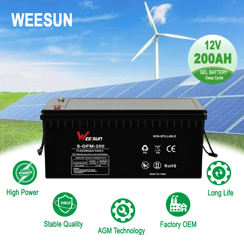 Factory original deep cycle gel inverter solaire  batteries 12v100ah 12v 200ah 12v250ah solar gel energy storage battery