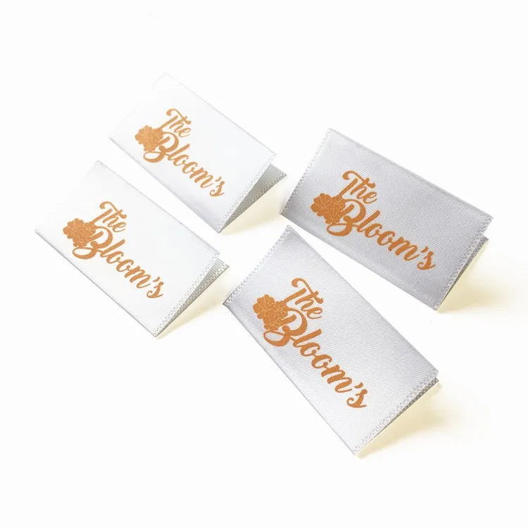 Custom Design Logo woven edge single Satin Tape Printed wash care label for clothing
