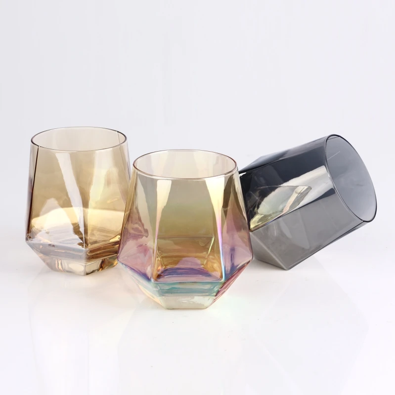 Diamond Shape Electroplated Smoky Grey Hexagonal Glass Cup Water Cup Whiskey Cup