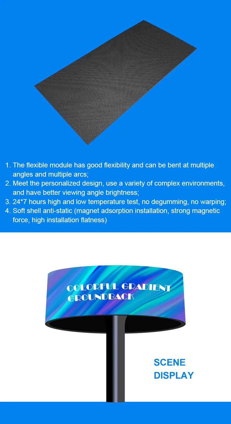 P1.86 GOB flexible led module indoor full color video display screen curved wall 4k/8k waterproof