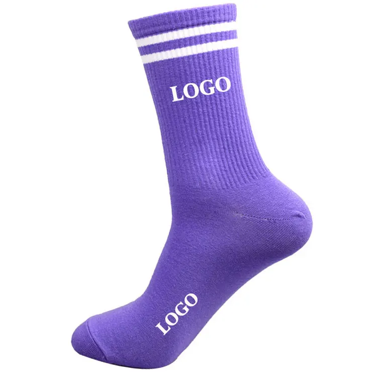Wholesale High Quality Custom Logo purple Socks Winter Cotton Comfortable Unisex Crew warm indoor outdoor sporty cheap Socks