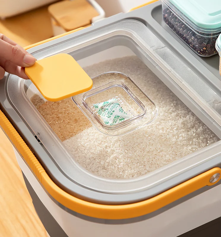 Collapsible Rice Storage Containers Cereal Rice Food Storage Container Dispenser Bin with Rolling Wheel Dog Pet Cat Flour Sugar