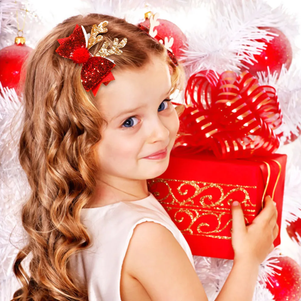 New Year Christmas Hair Pin Children Barrettes Bow Deer Santa Claus Kids Christmas Headwear Girls Kids Hair Accessories
