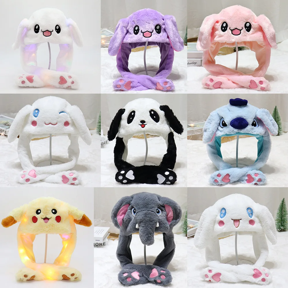 Custom Korea Rabbit Ears Hat Plush Amine Moving Hat Plush Animal Led Light Cartoon Warm Winter Hats