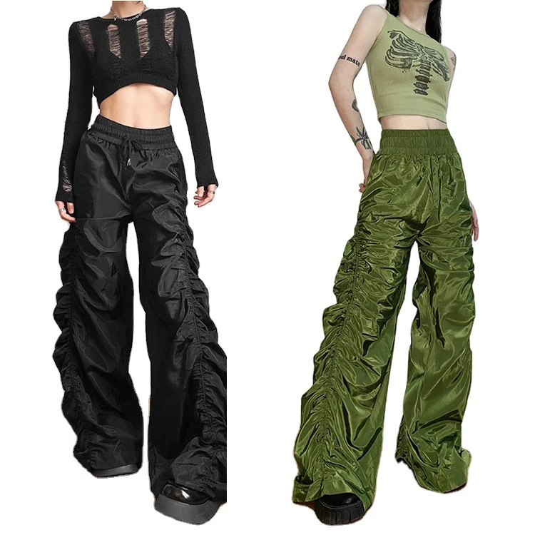 Womens Custom European and American Style Fold Sexy High Waist Casual Pants Female Design Sense Pleated Loose Stacked Long Pants